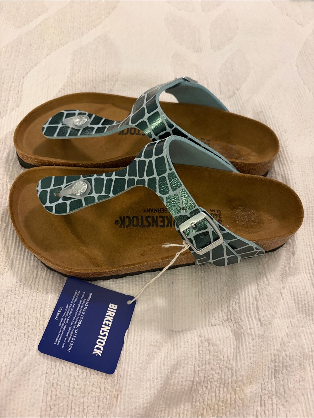 Birkenstock Teal Croc-Pattern Gizeh Gator Gleam Sandals